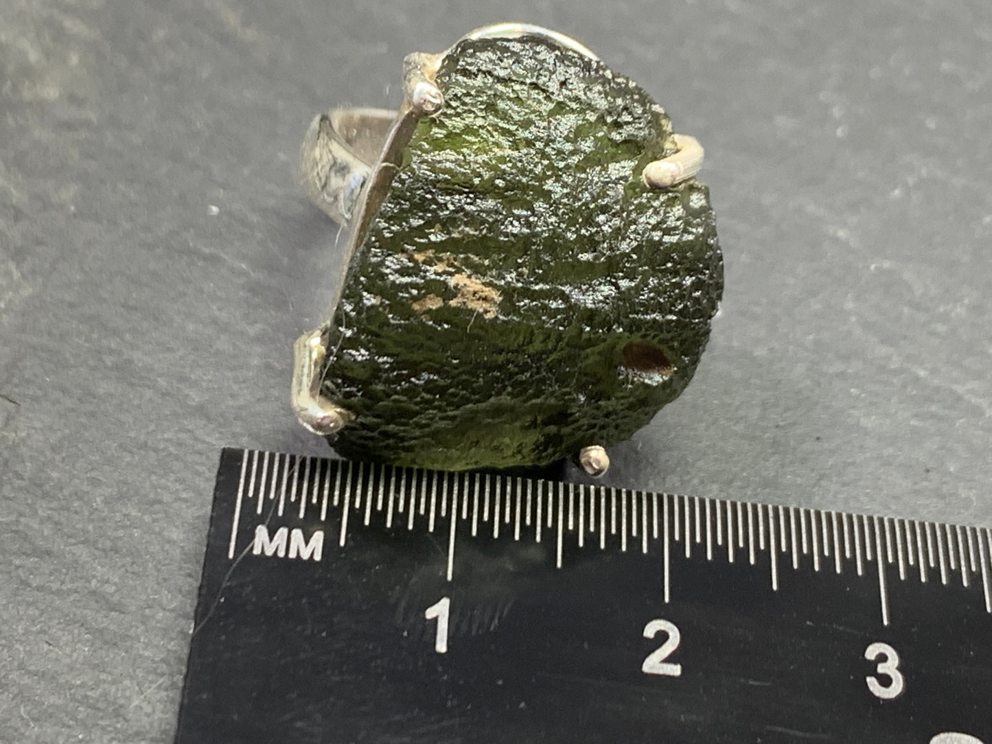 " Maia" Ring with Rough Moldavite 6 US