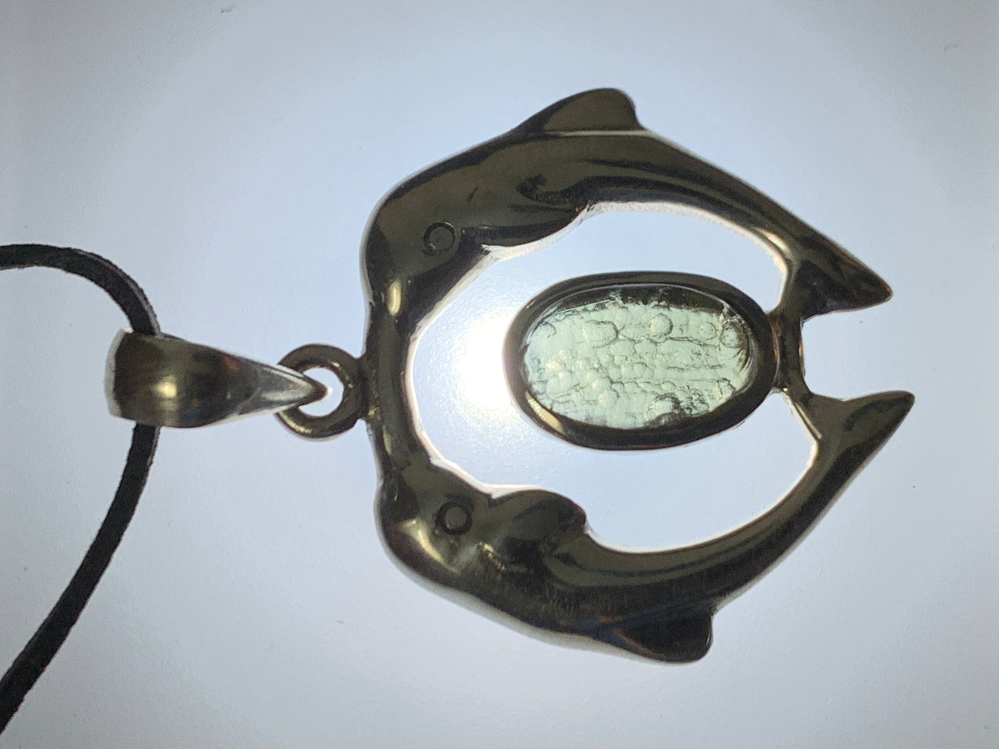 Dolphins - Sterling Silver Moldavite pendant 5.4gr