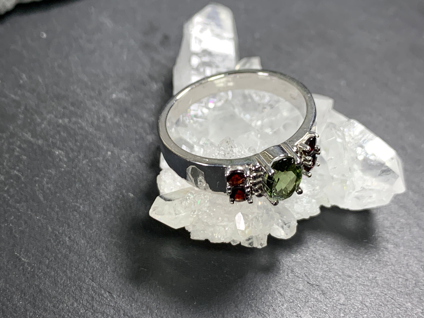 Queen's Ring Moldavite and Garnet