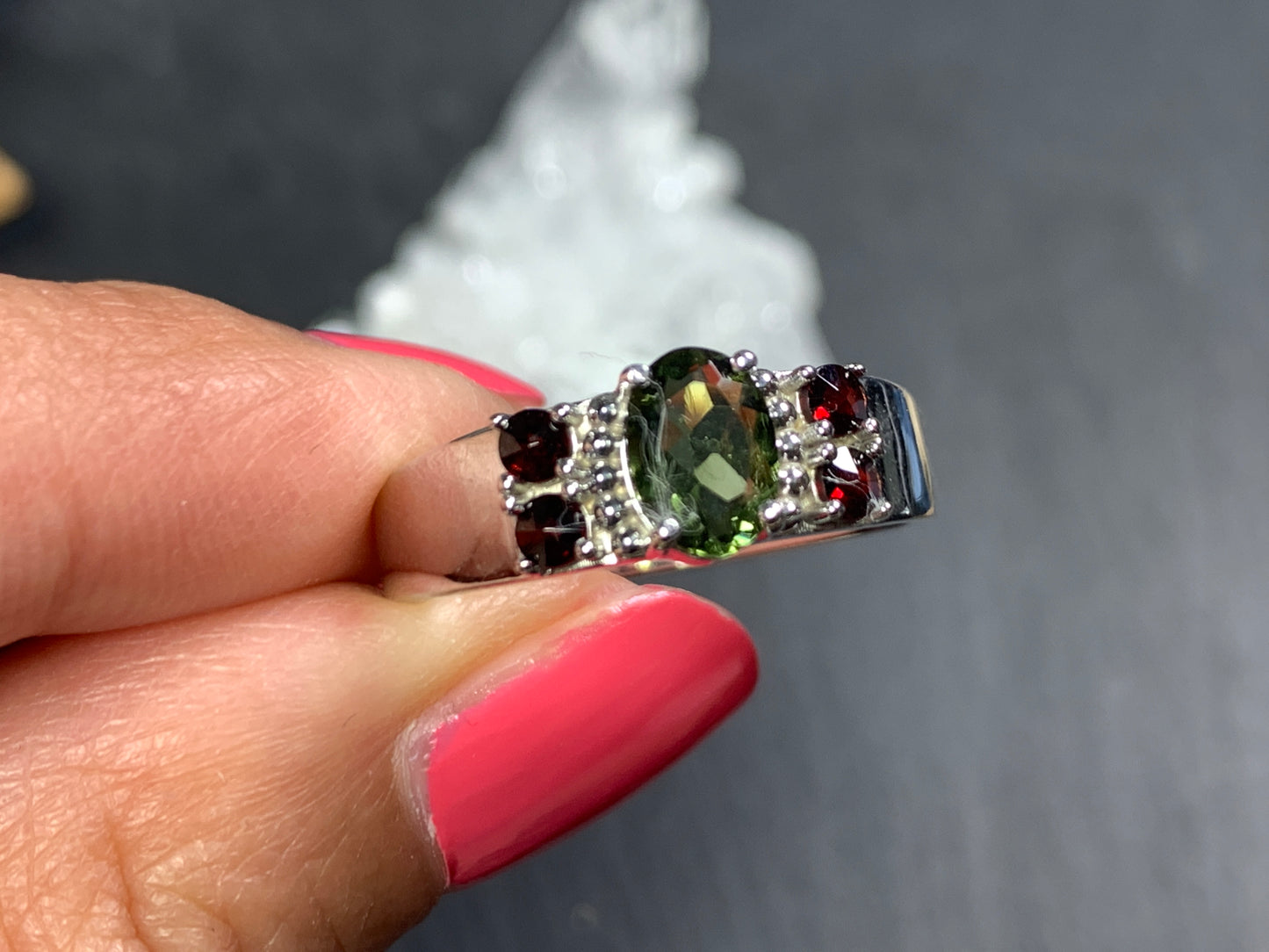 Queen's Ring Moldavite and Garnet