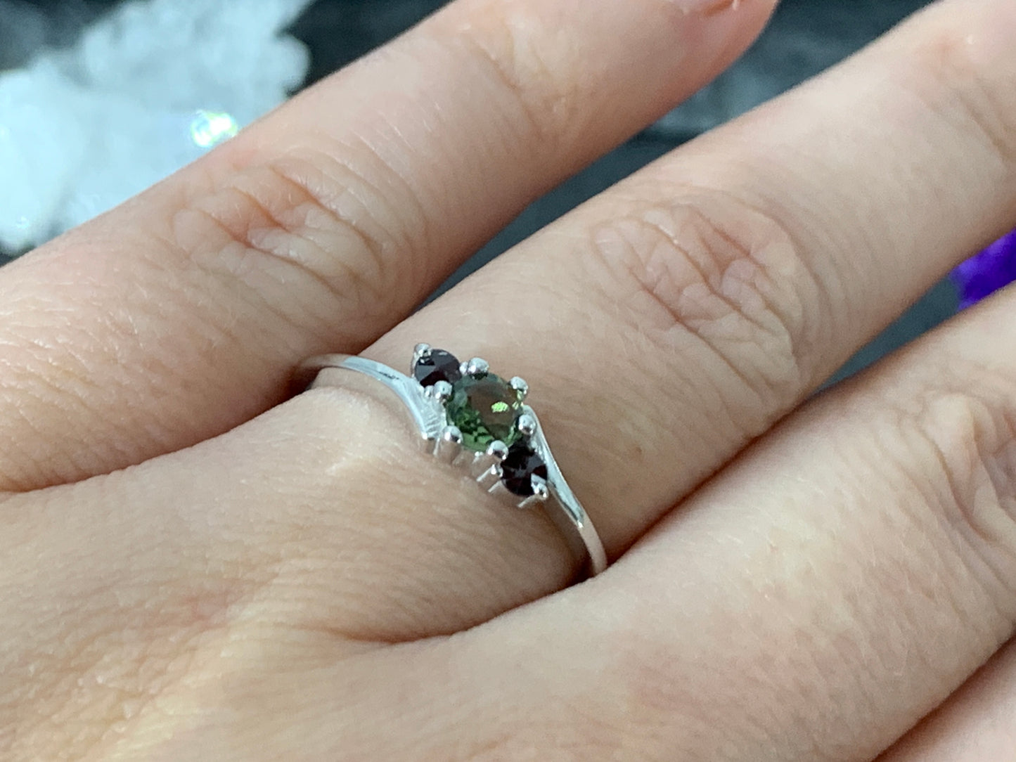 "Vega" - Moldavite & Garnet ring