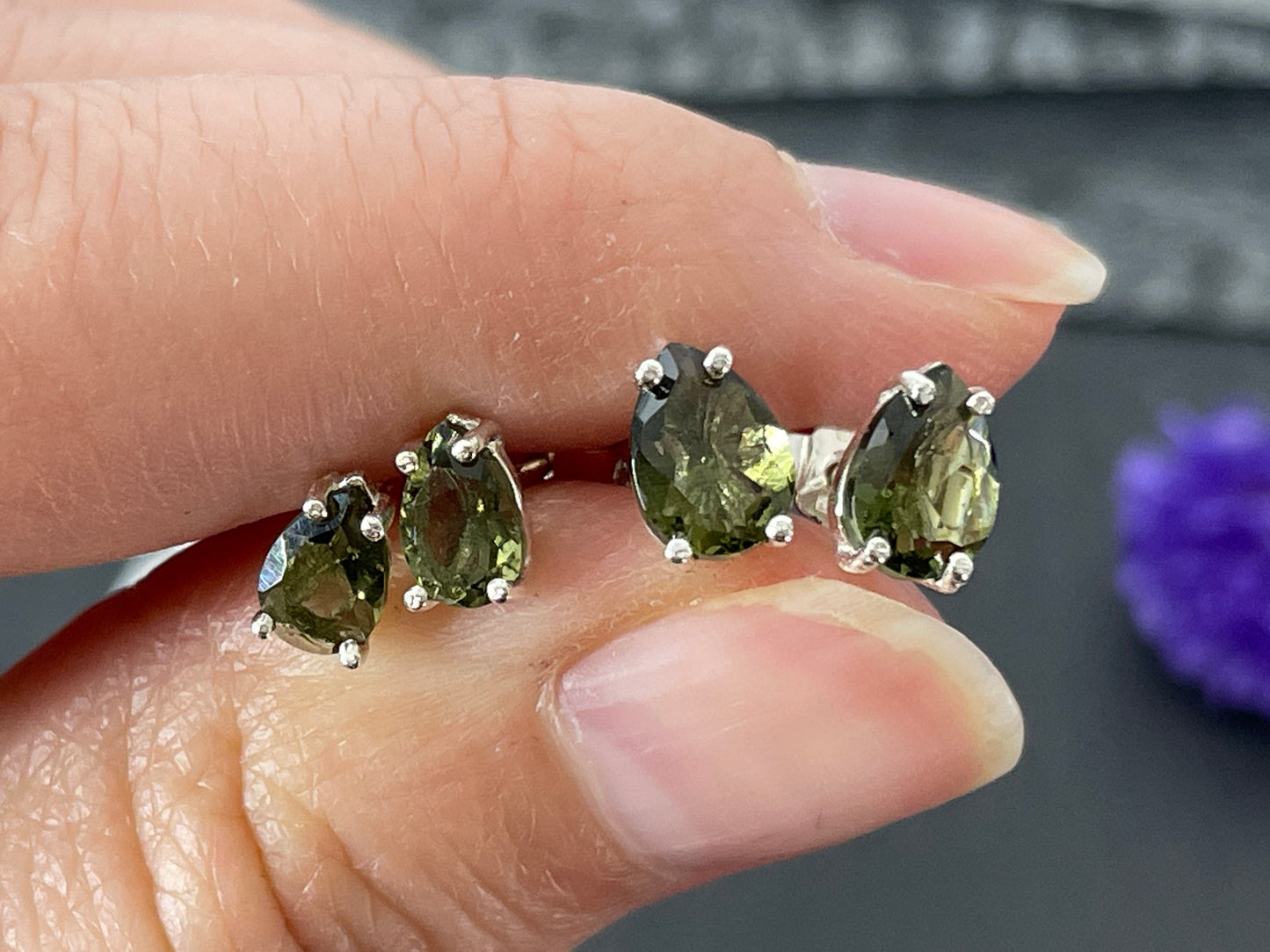 Teardrop Moldavite Studs