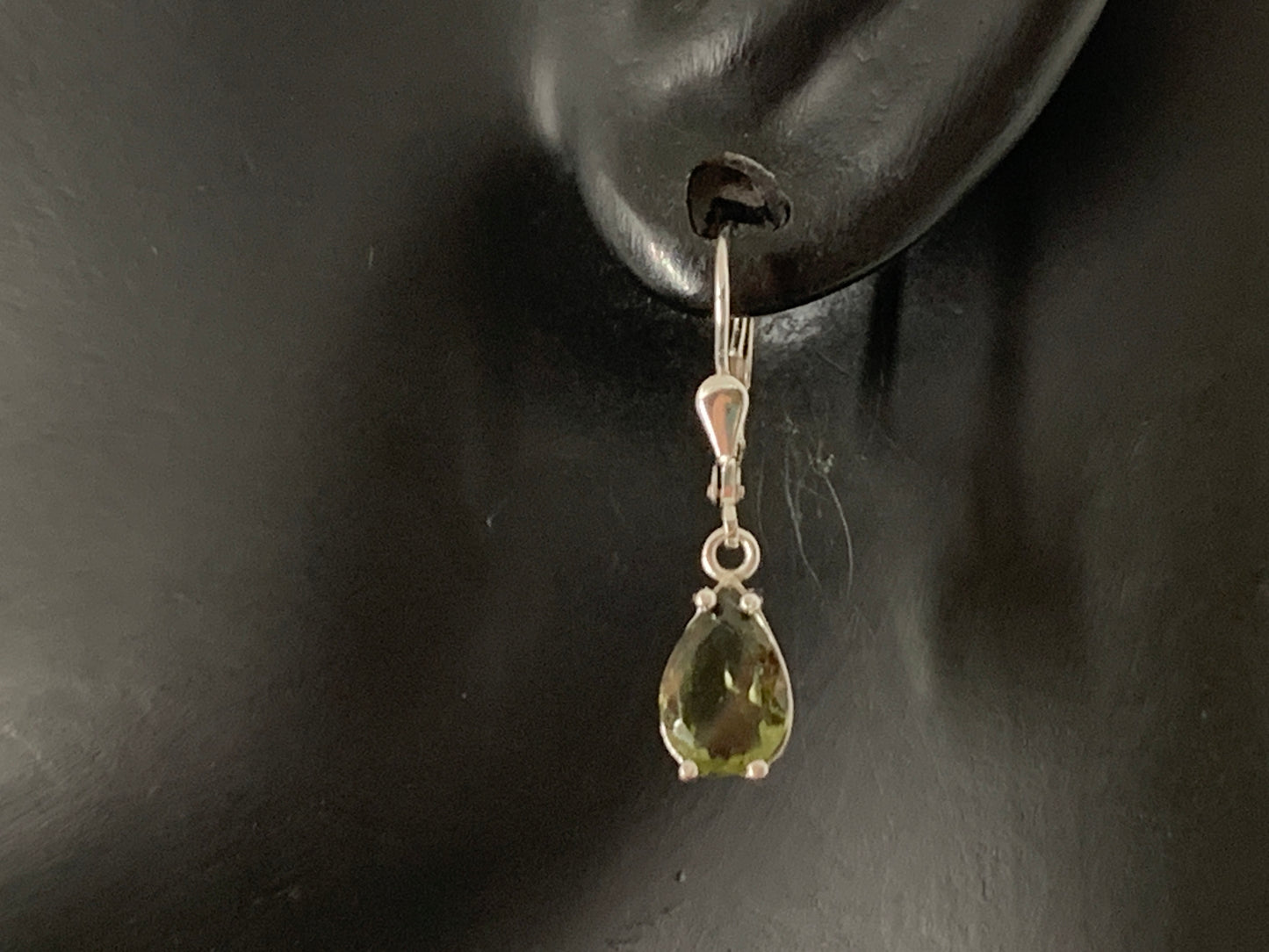 Faceted Moldavite pear 7x10mm earrings