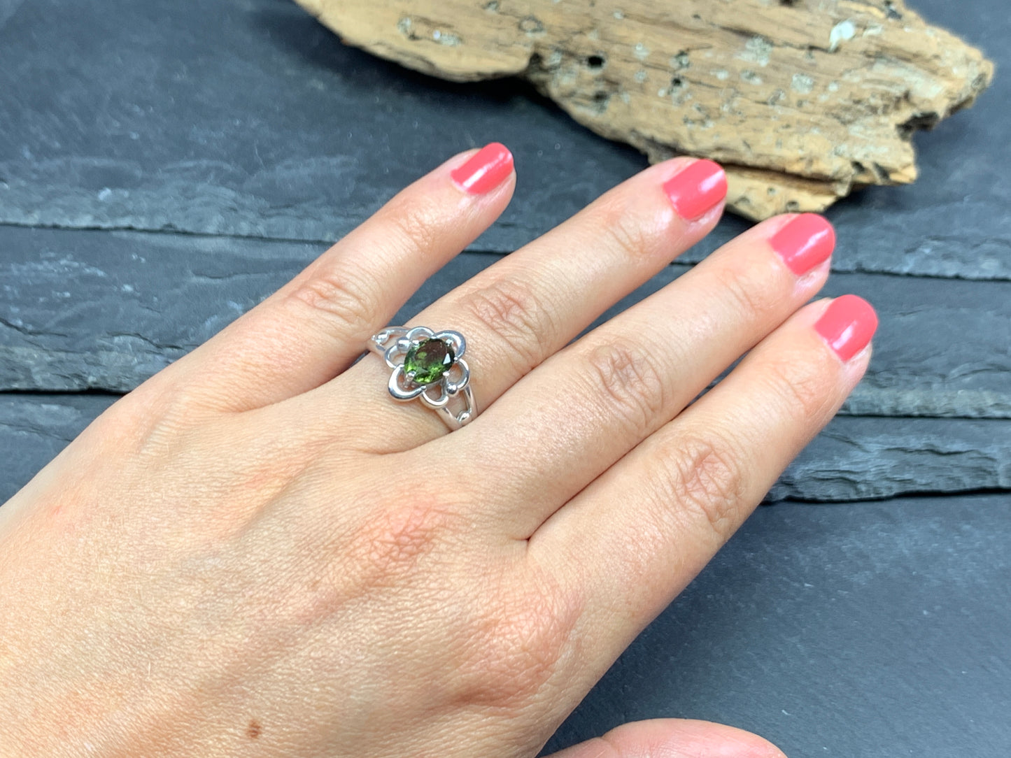 "Ginza" Ring with Oval Moldavite