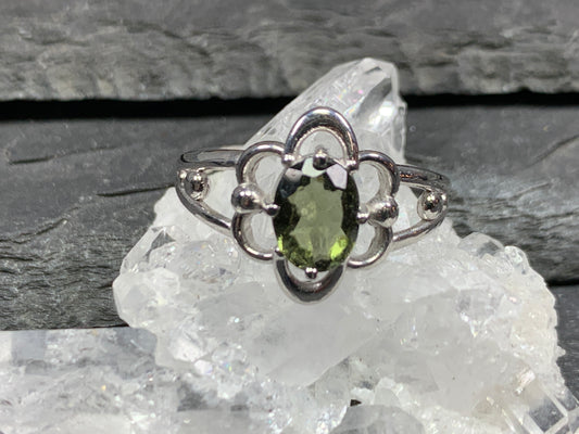 "Ginza" Ring with Oval Moldavite