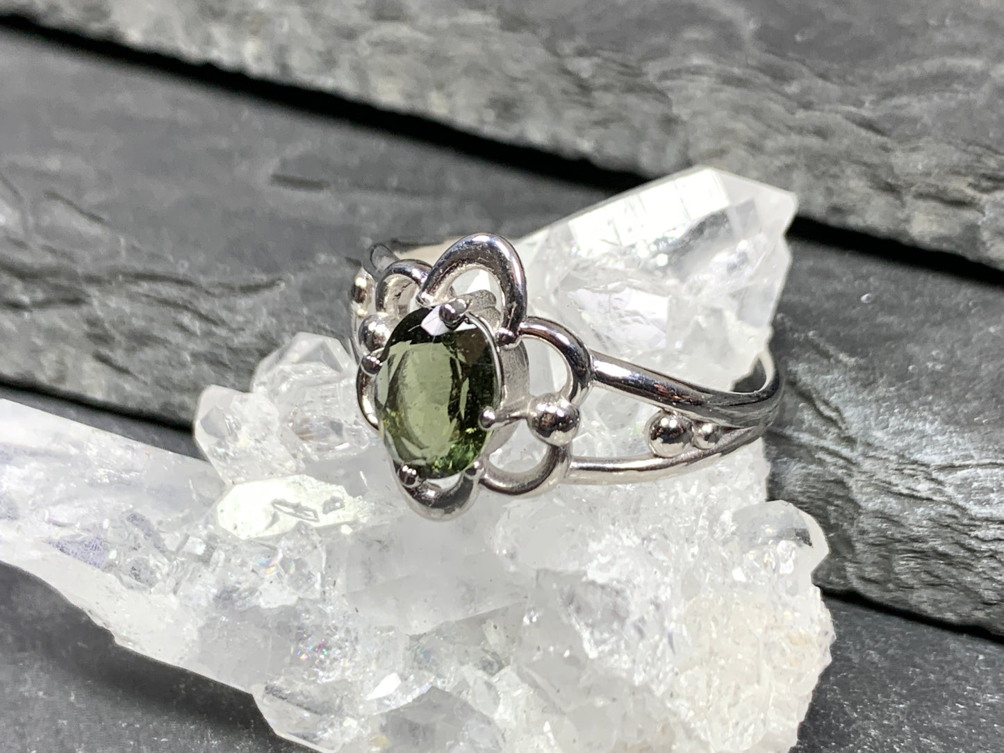 "Ginza" Ring with Oval Moldavite