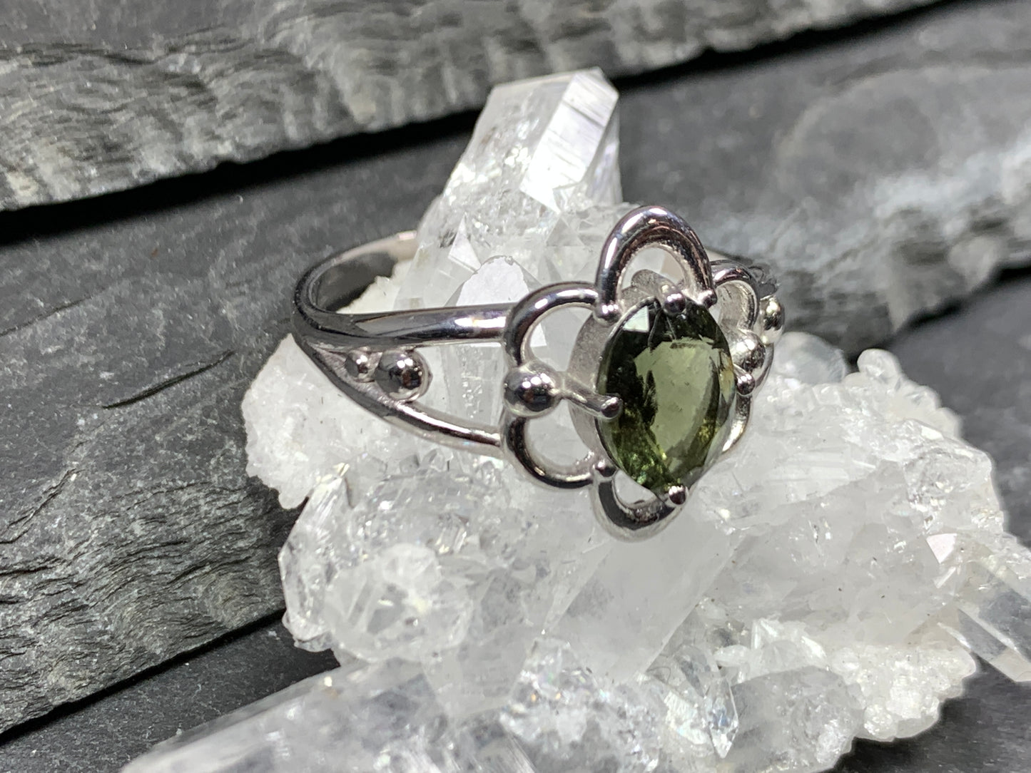"Ginza" Ring with Oval Moldavite