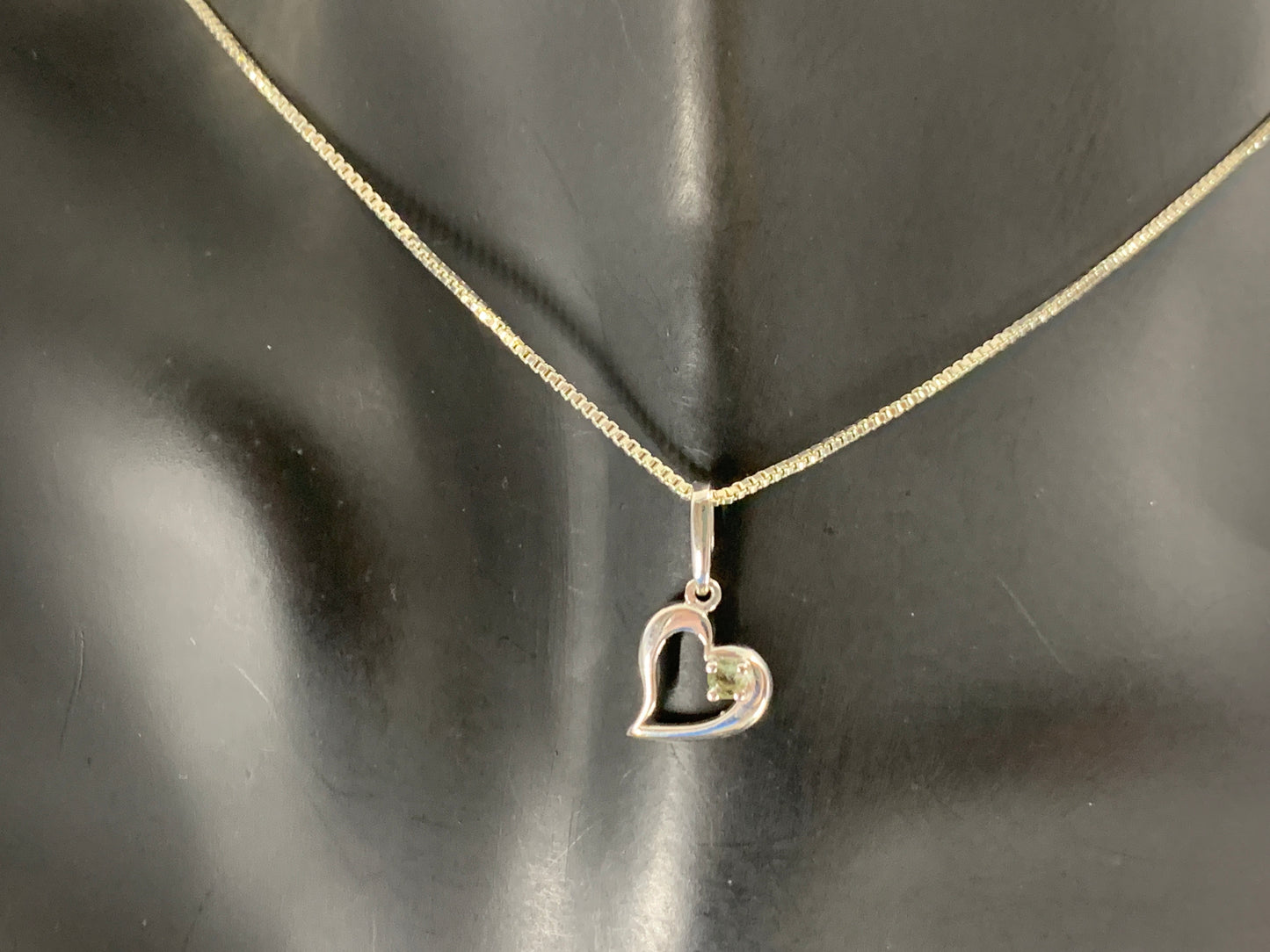 Sterling silver Heart pendant with 3mm round faceted moldavite