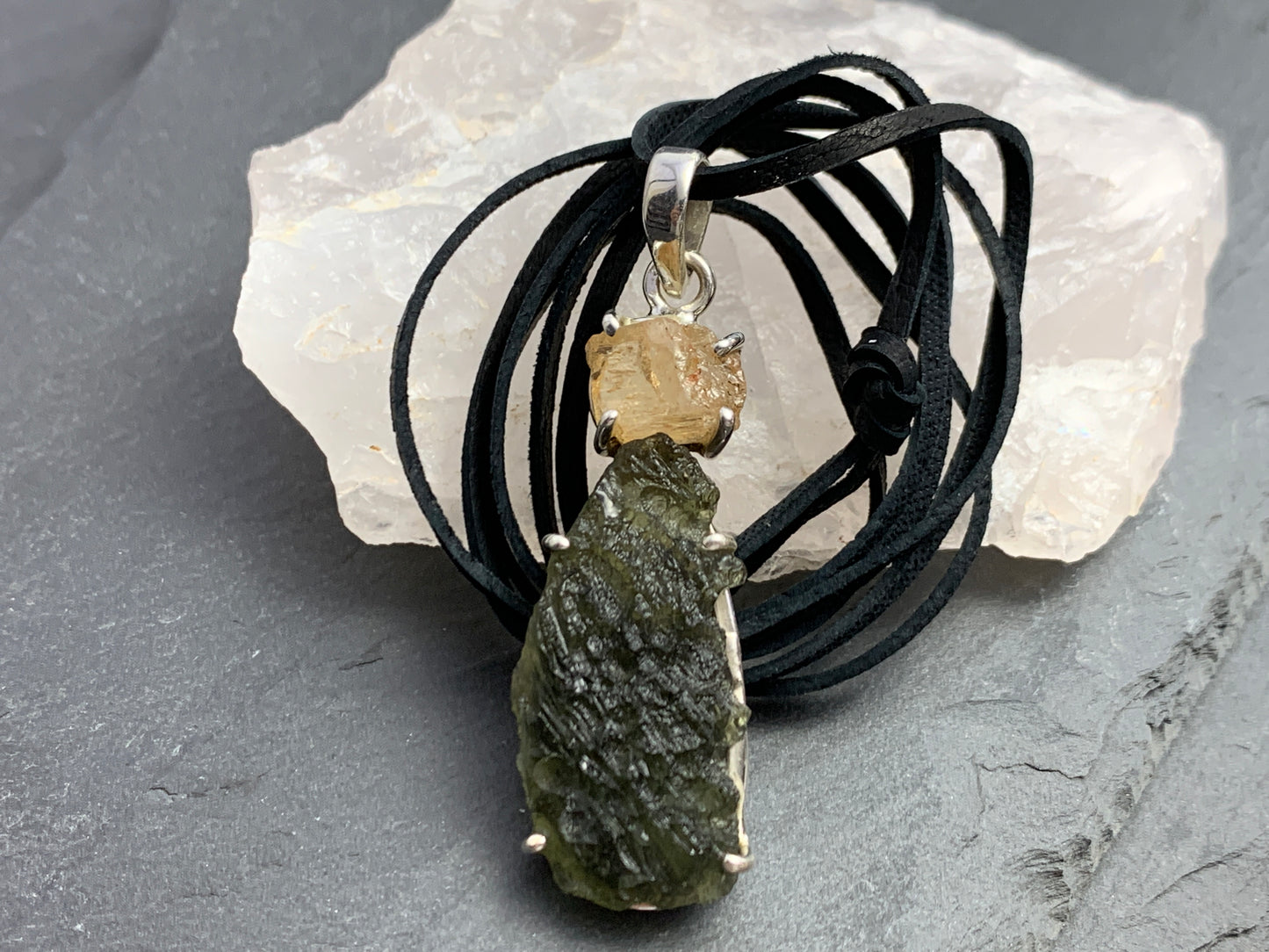 Moldavite & Golden Topaz Pendant 7gr