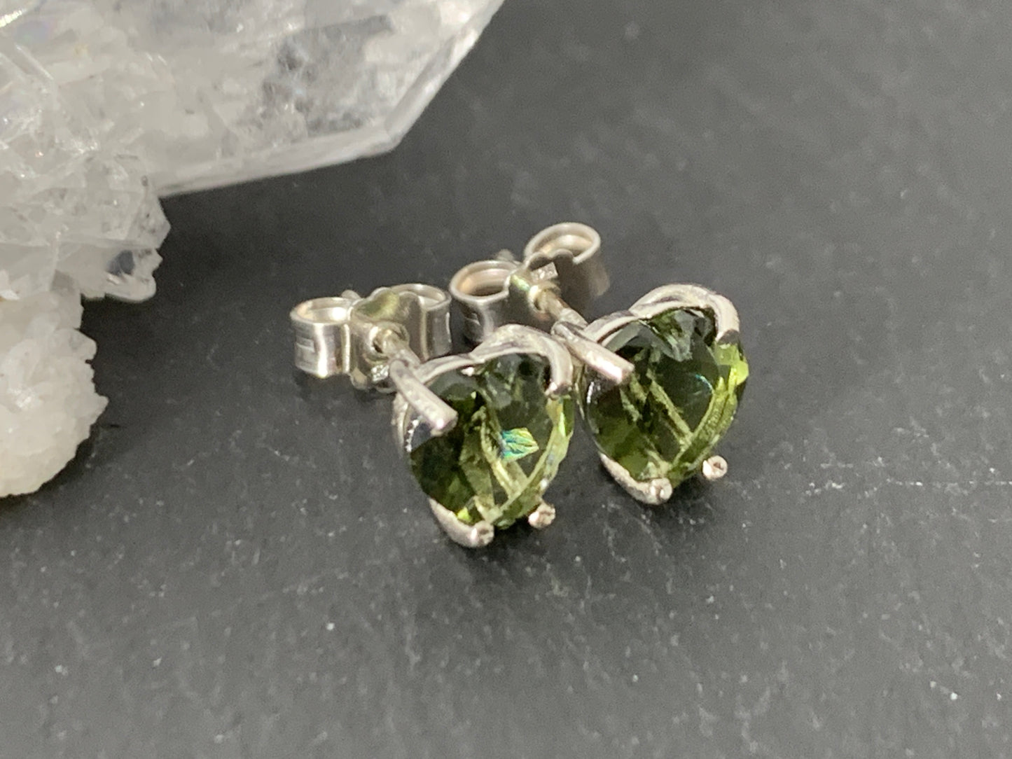 Faceted Moldavite Heart Earrings