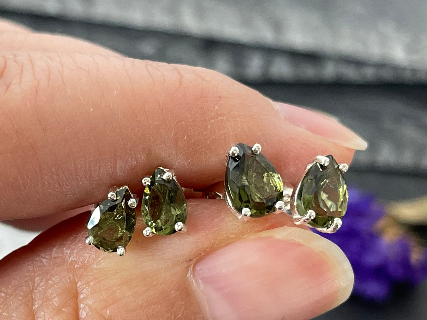 Teardrop Moldavite Studs