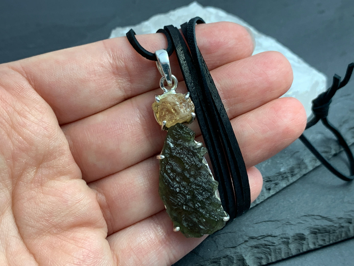 Moldavite & Golden Topaz Pendant 7gr