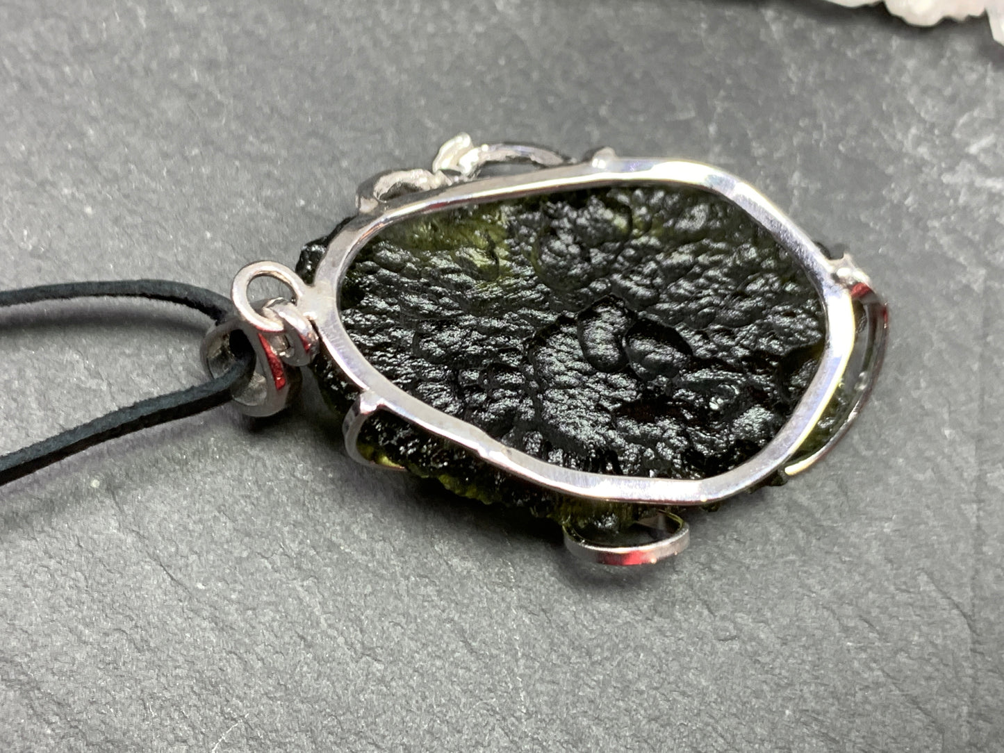 Raw Moldavite pendant with Flowers 9.47g