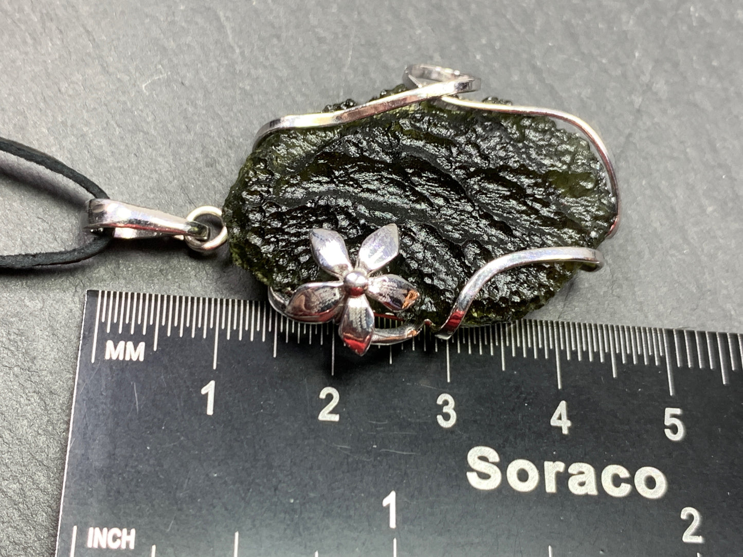 Raw Moldavite pendant with Flowers 9.47g