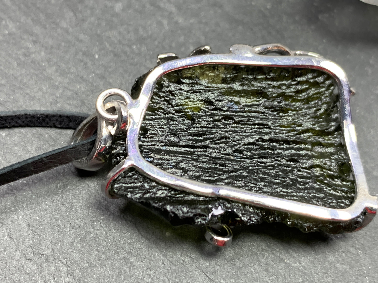 Raw Moldavite pendant with Flower 8.46g