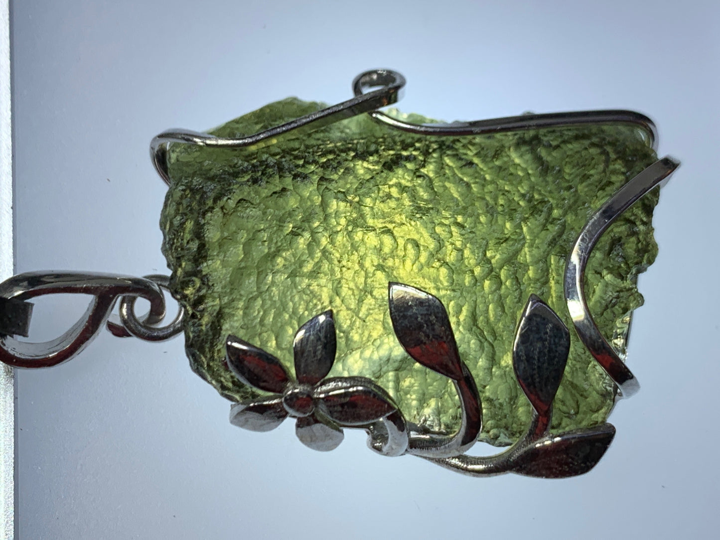 Raw Moldavite pendant with Flower 8.46g