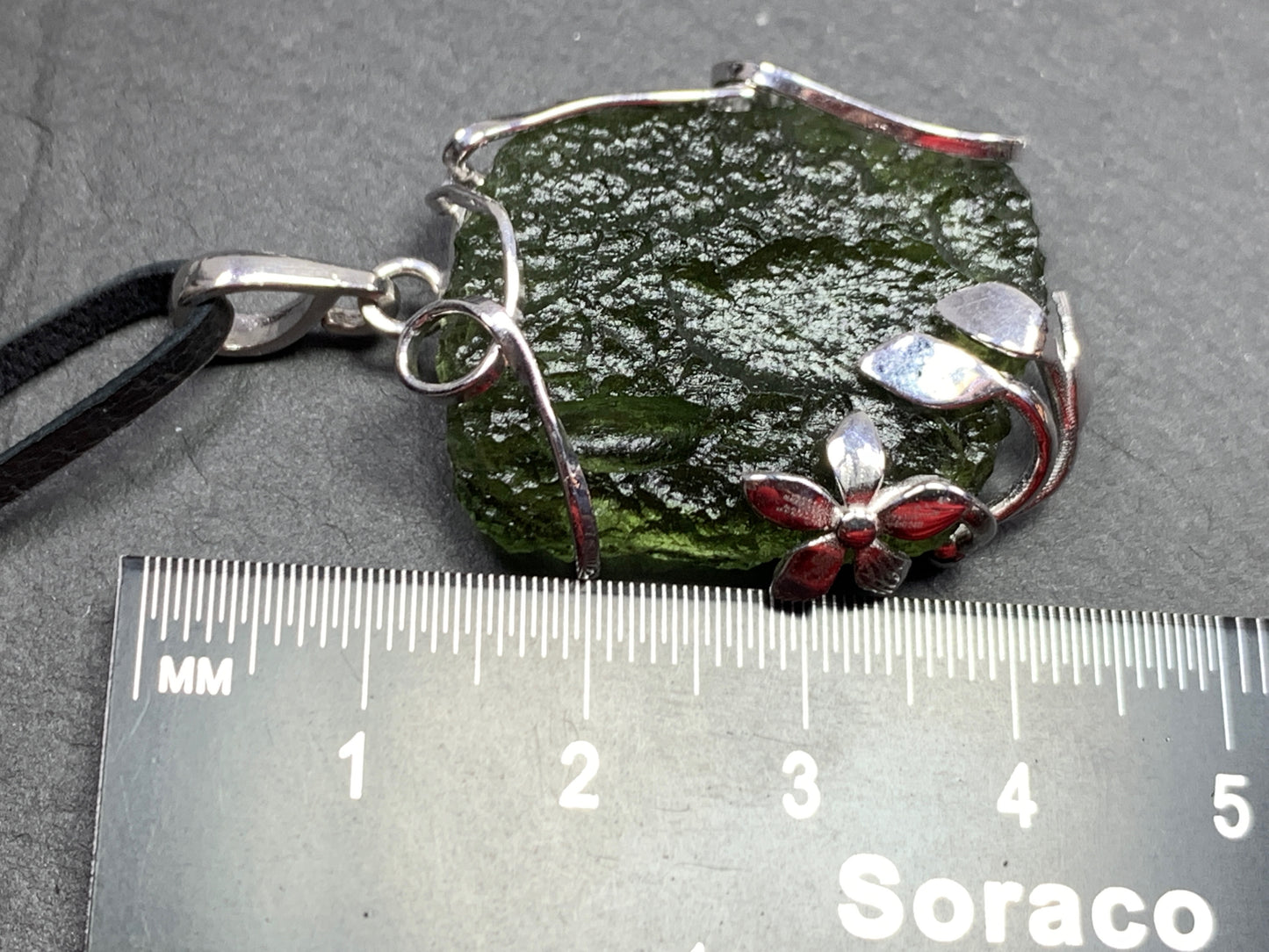 Raw Moldavite pendant with Flower 8.68g