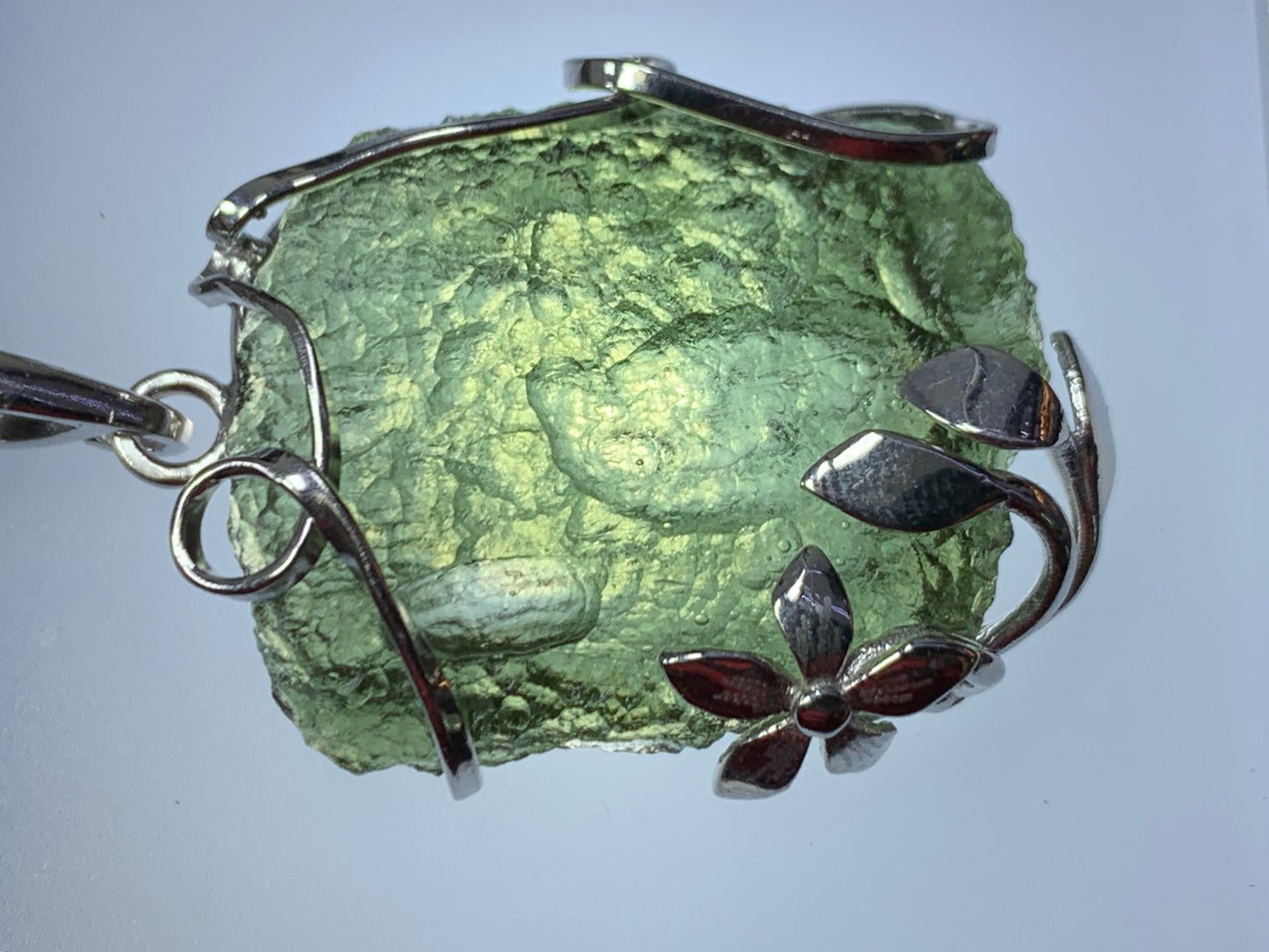 Raw Moldavite pendant with Flower 8.68g