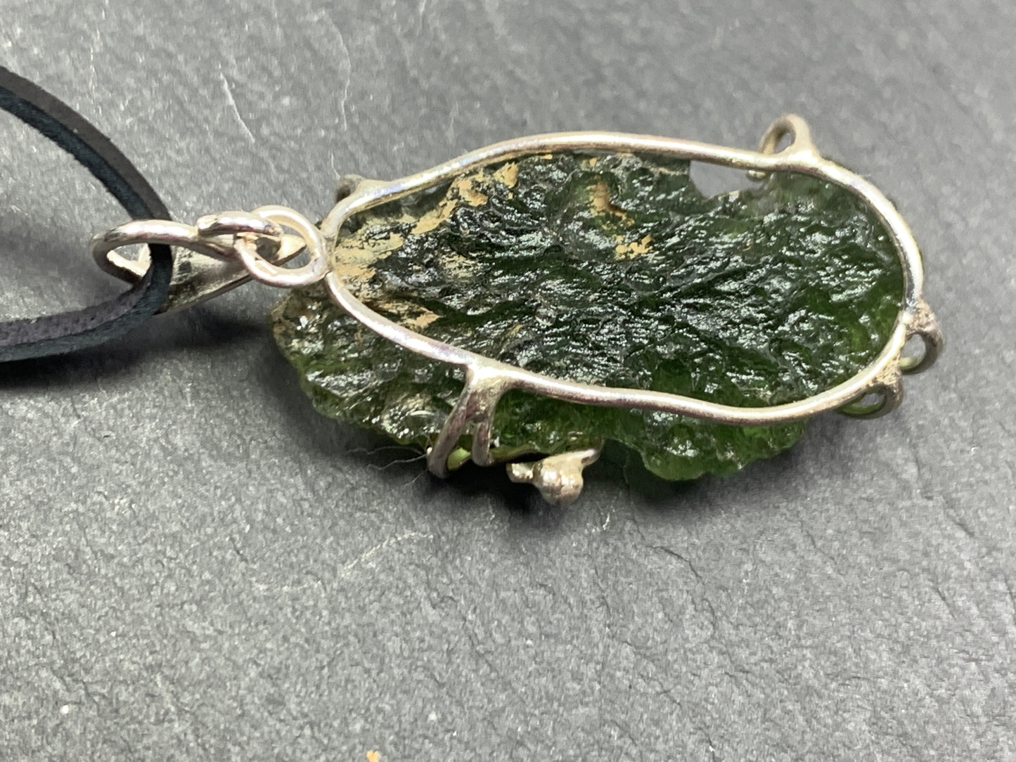 Raw Moldavite pendant in Sterling Silver