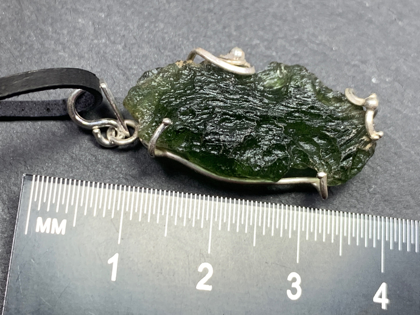 Raw Moldavite pendant in Sterling Silver