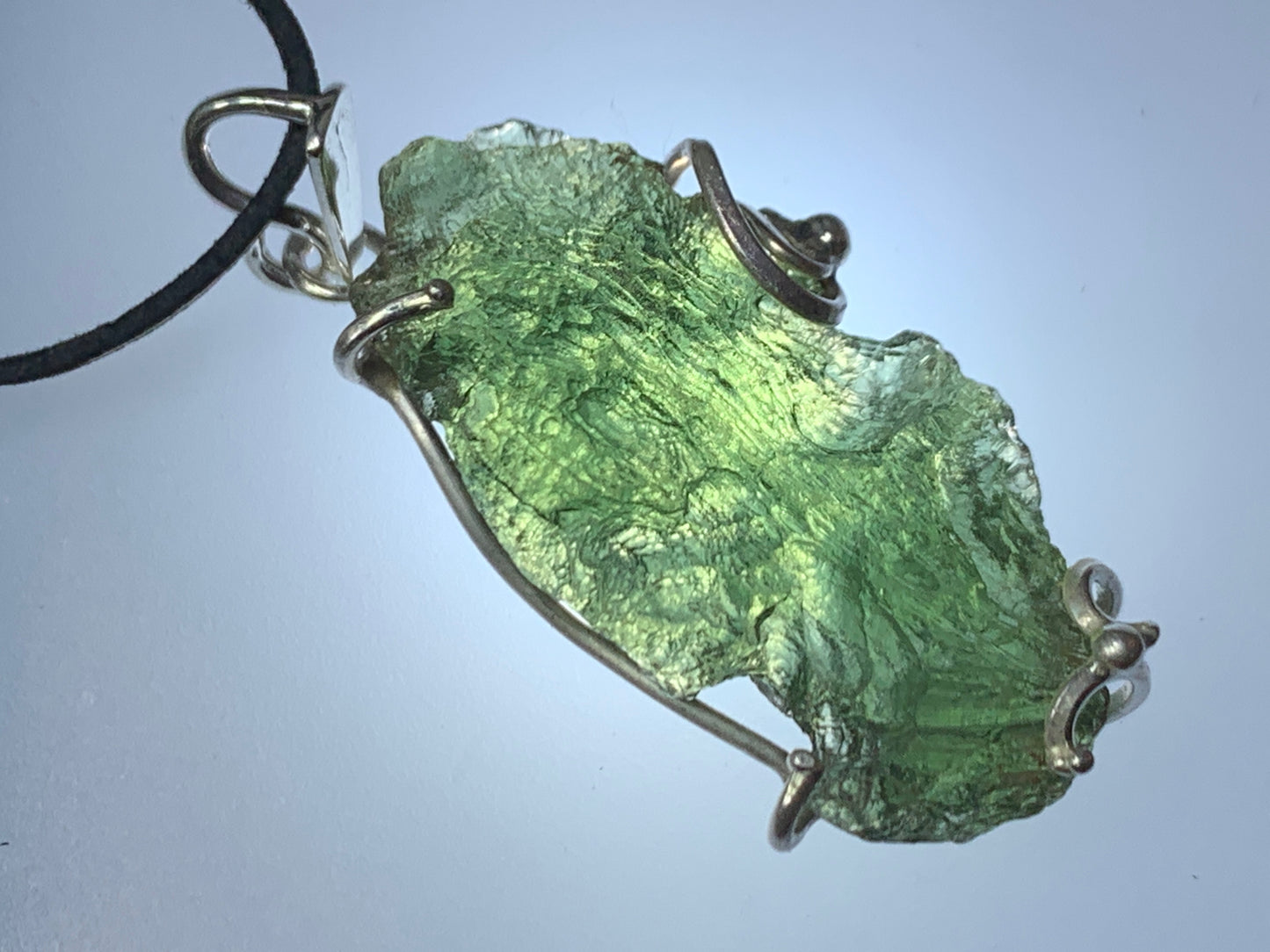 Raw Moldavite pendant in Sterling Silver