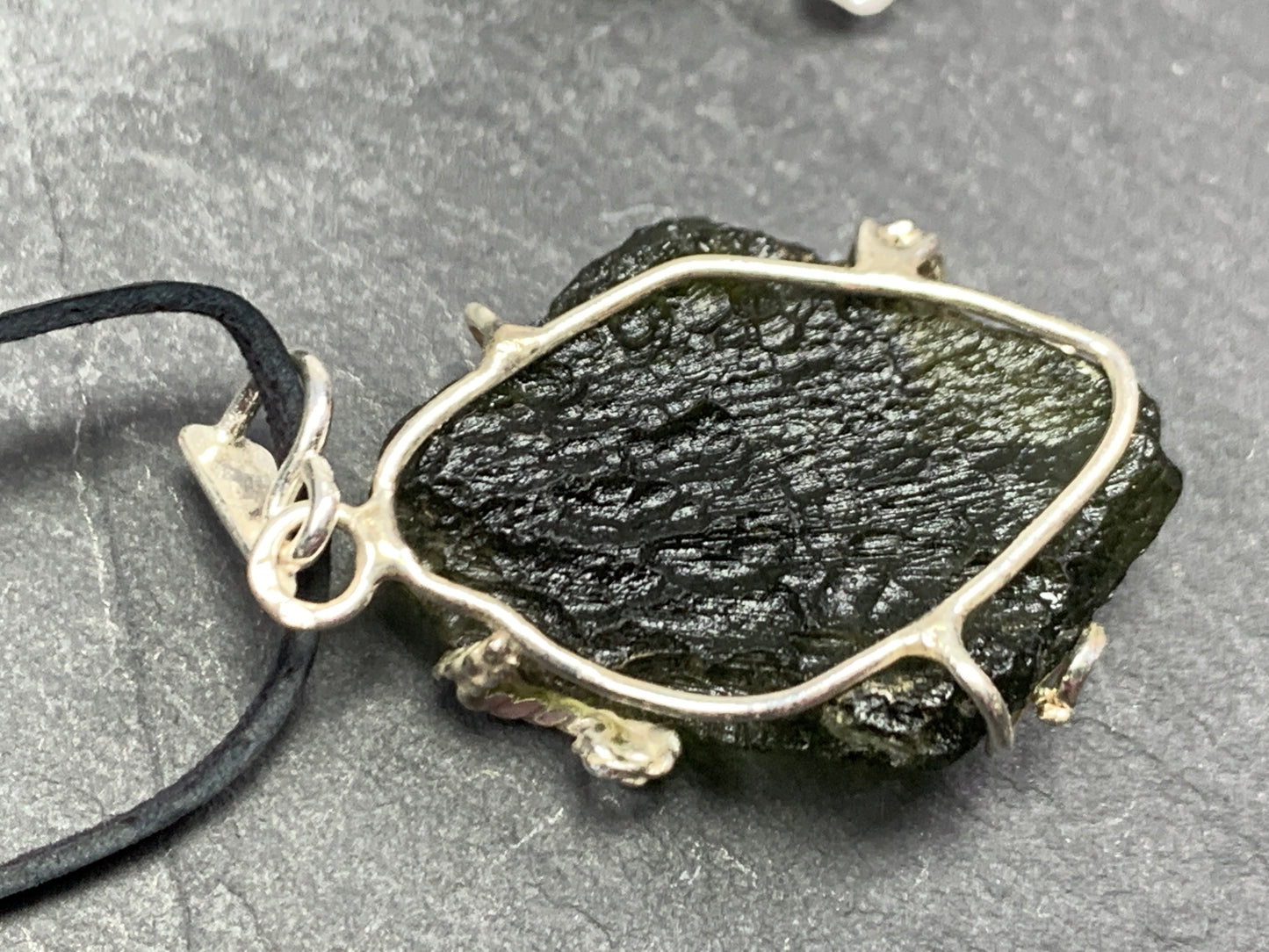 Raw Moldavite pendant in Sterling Silver