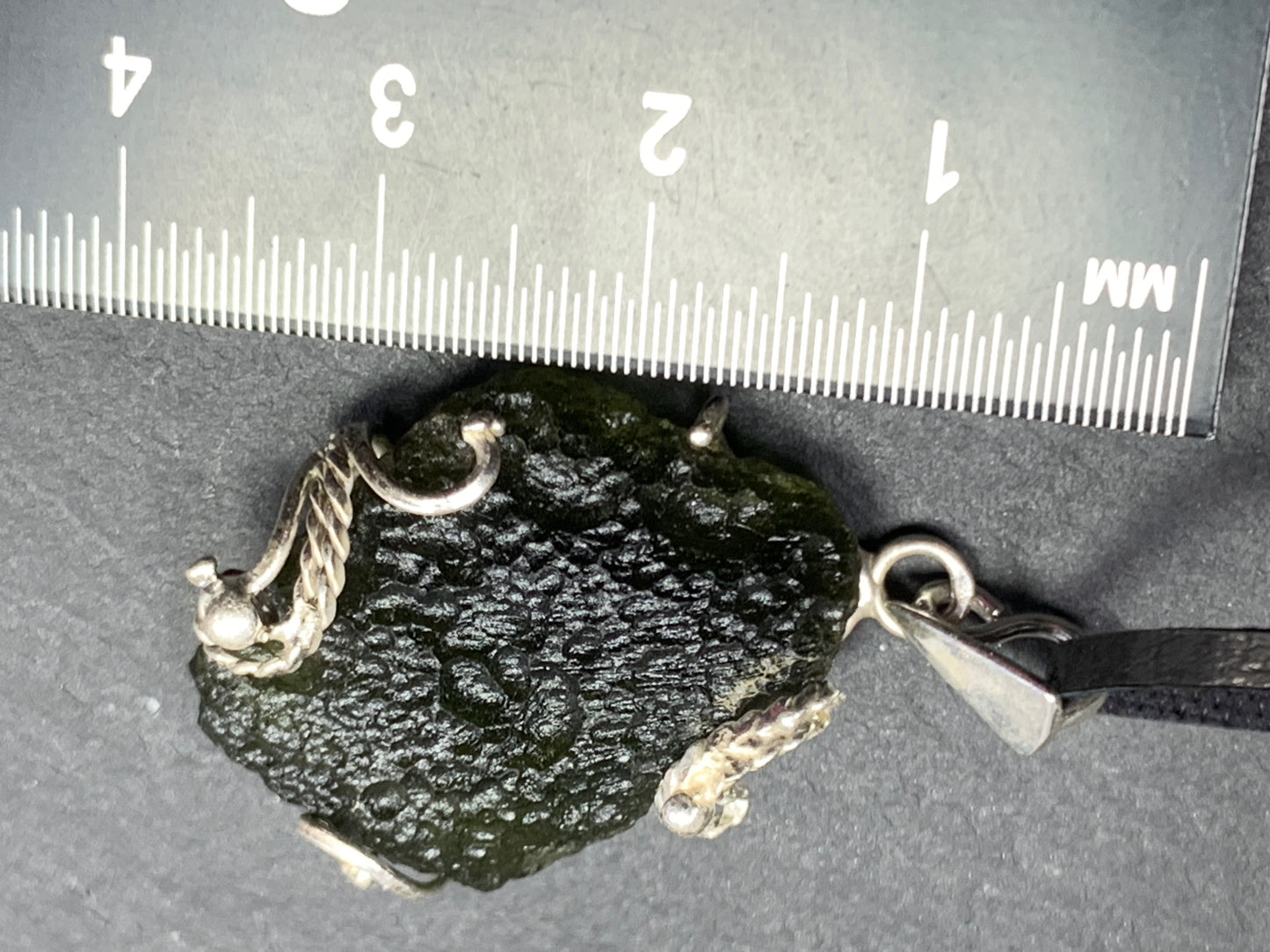 Raw Moldavite pendant in Sterling Silver