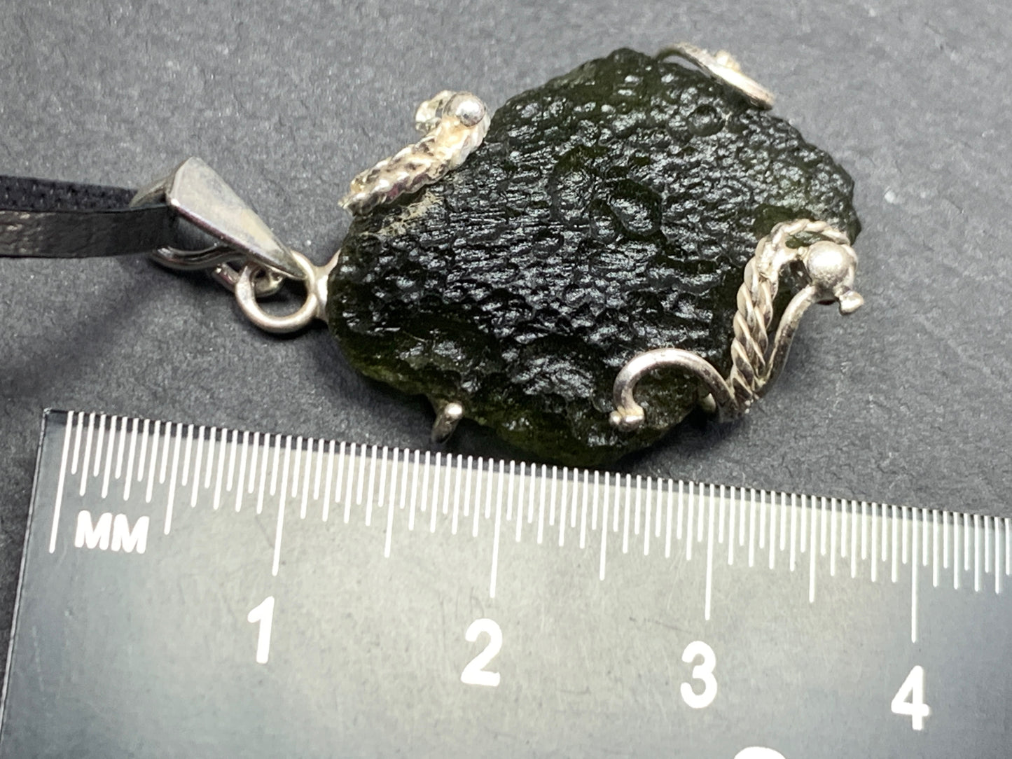 Raw Moldavite pendant in Sterling Silver
