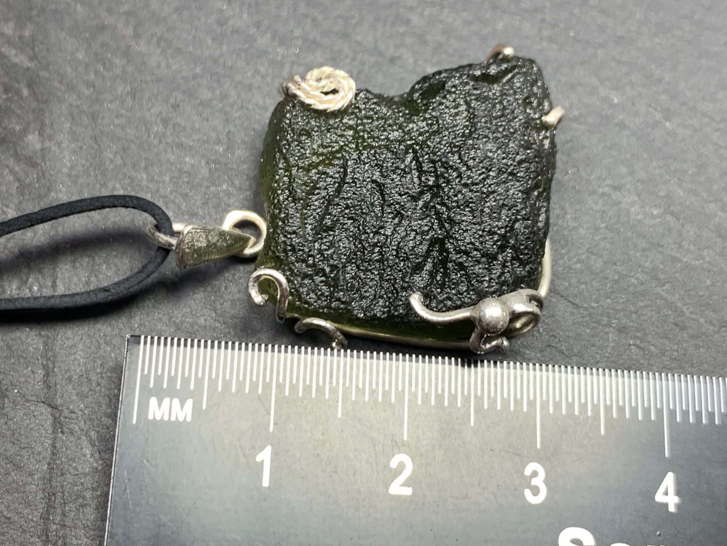 Raw Moldavite pendant in Sterling Silver