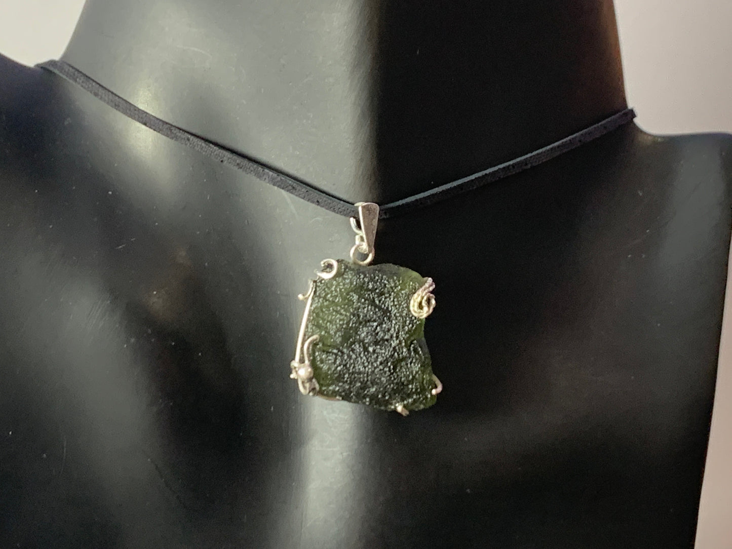 Raw Moldavite pendant in Sterling Silver