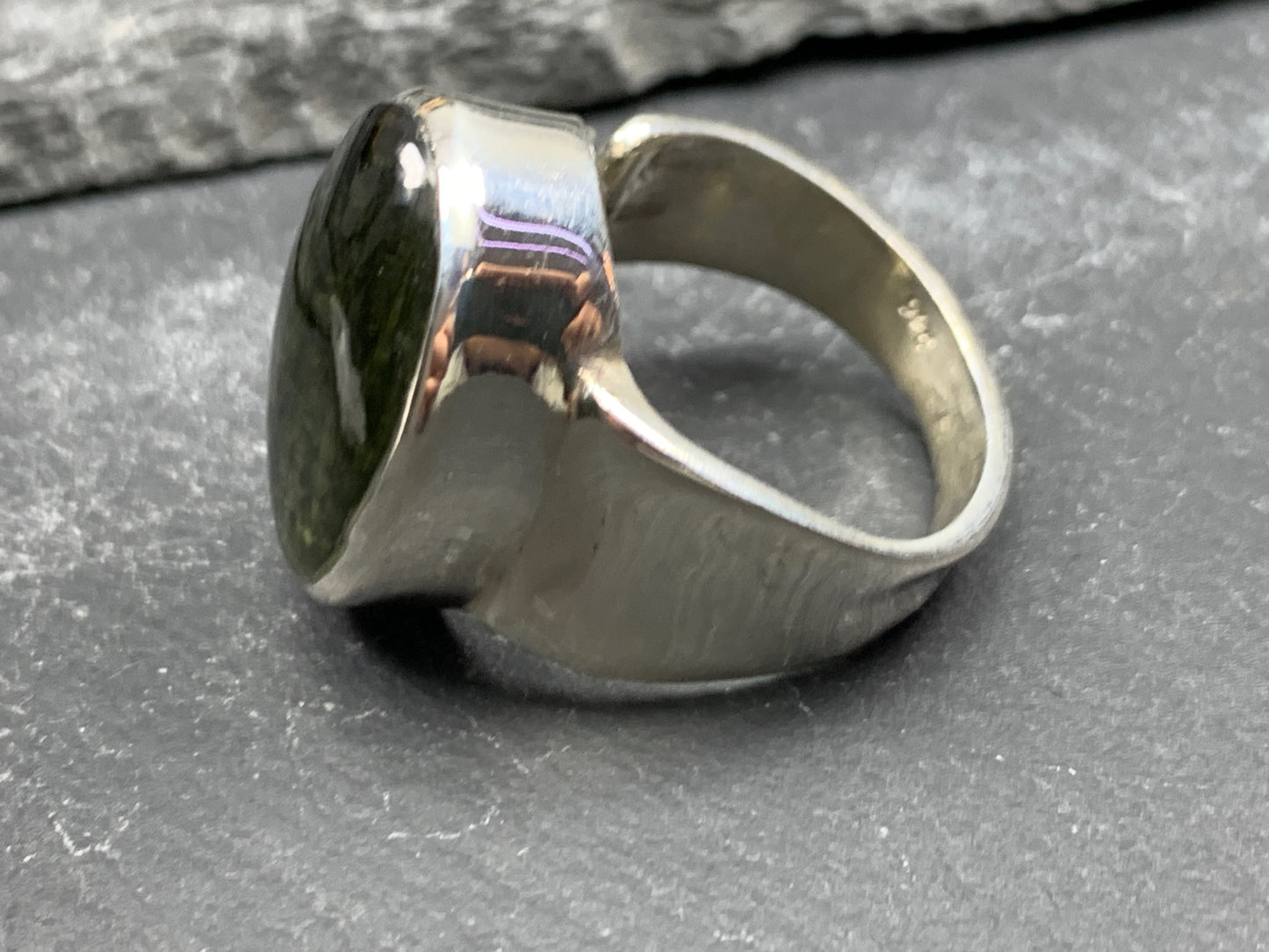 Alya - Moldavite ring, adjustable one of a kind ring with polished Moldavite/ size 8 US
