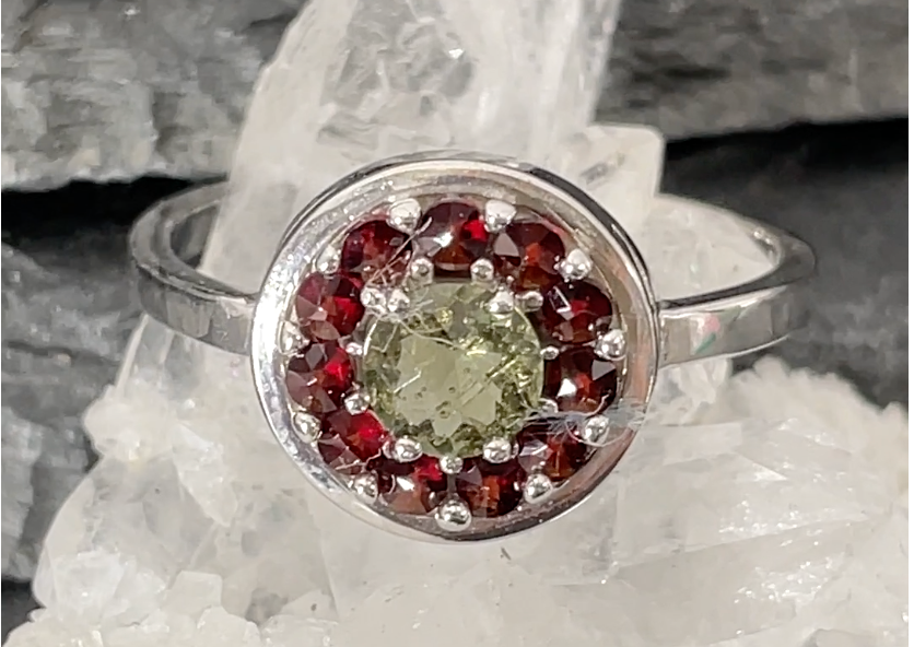 "Centaurus" Ring- Moldavite & Garnet