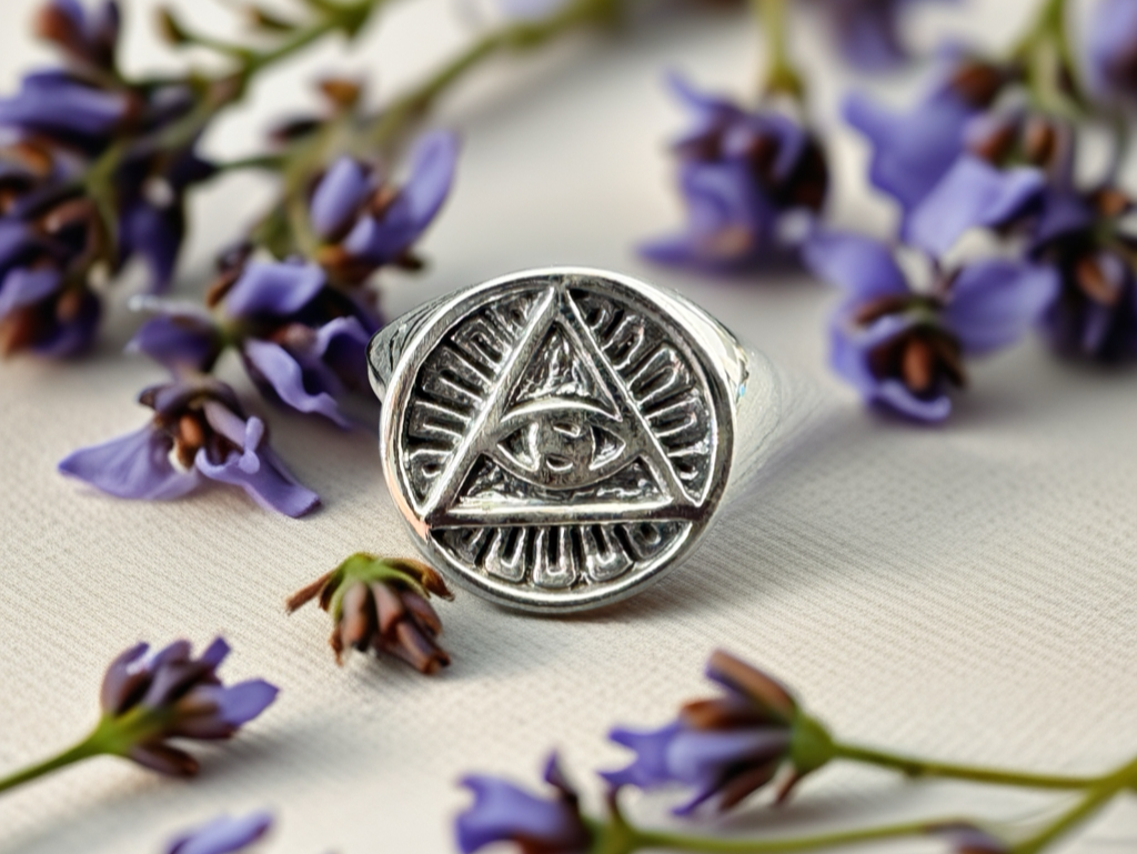 Sterling Silver All-Seeing Eye Ring • Triangle Symbol Ring • Mystic Occult Signet Ring