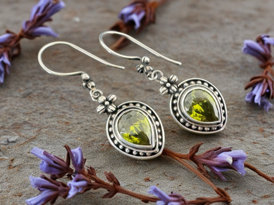 Sterling Silver and Peridot Teardrop Earring