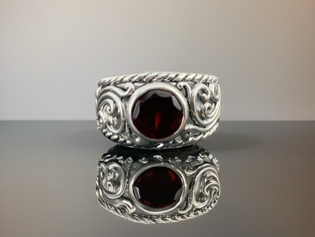 Sterling Silver Garnet Ring- Size 7 US