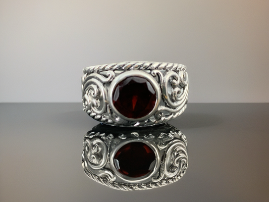 Sterling Silver Garnet Ring- Size 7 US