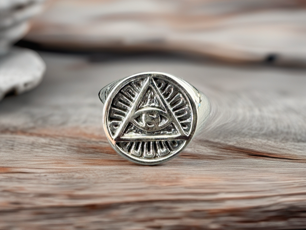 Sterling Silver All-Seeing Eye Ring • Triangle Symbol Ring • Mystic Occult Signet Ring
