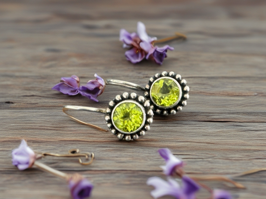 Sterling Silver Peridot Dangle Earrings – Green Gemstone Earrings