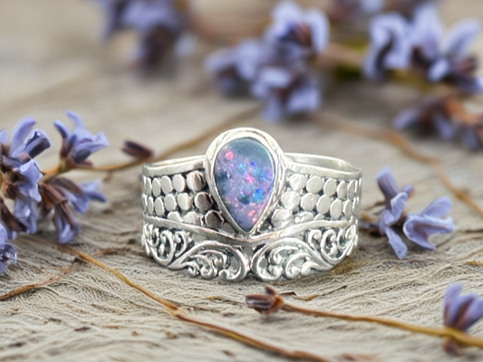 Sterling Silver Australian Opal Ring - size 9US