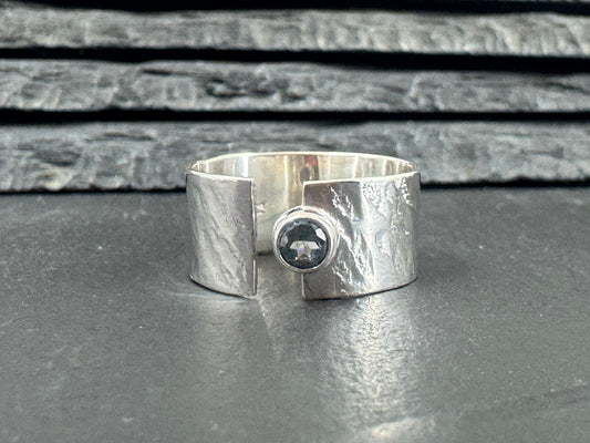 Sterling Silver Topaz Ring - Wide Band Statement Ring - size 8.25 & 9US