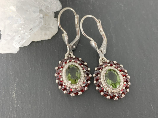 "Mothallah" Earrings / Moldavite & Garnet Earrings