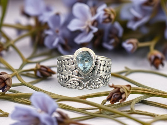 Sterling Silver Topaz Ring - Wide Band Statement Ring - size 6.25 & 7US