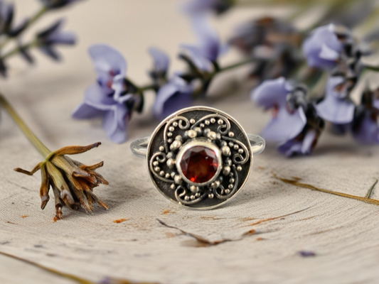 Rhodolite Garnet Sterling Silver Flower Ring