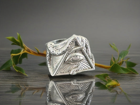 All-Seeing Eye Triangle ring – Sterling Silver Symbolic Jewelry for Protection & Insight