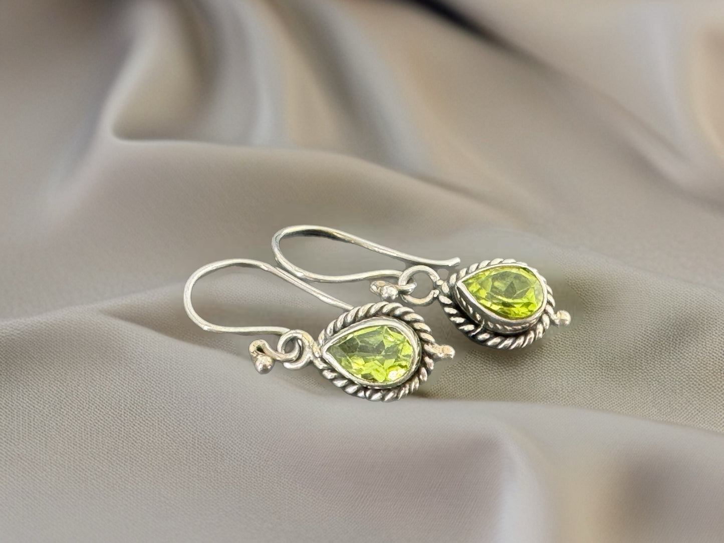 Sterling Silver and Peridot Teardrop Earring