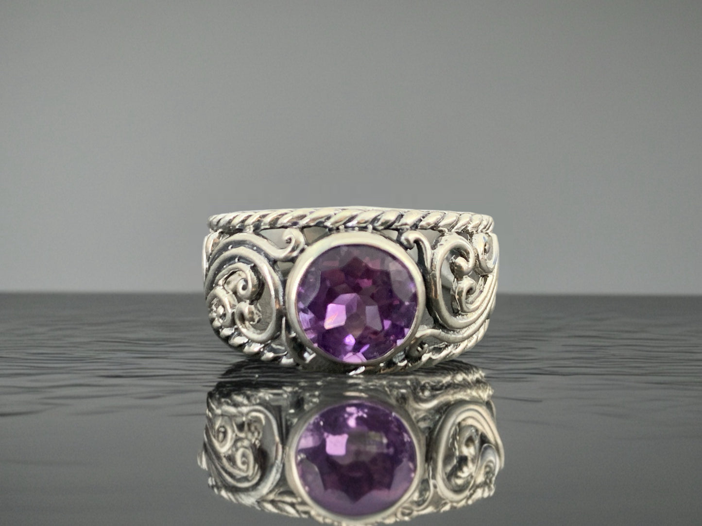 Sterling Silver Amethyst Ring- Size 9 US