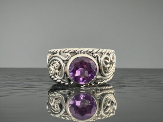 Sterling Silver Amethyst Ring- Size 9 US