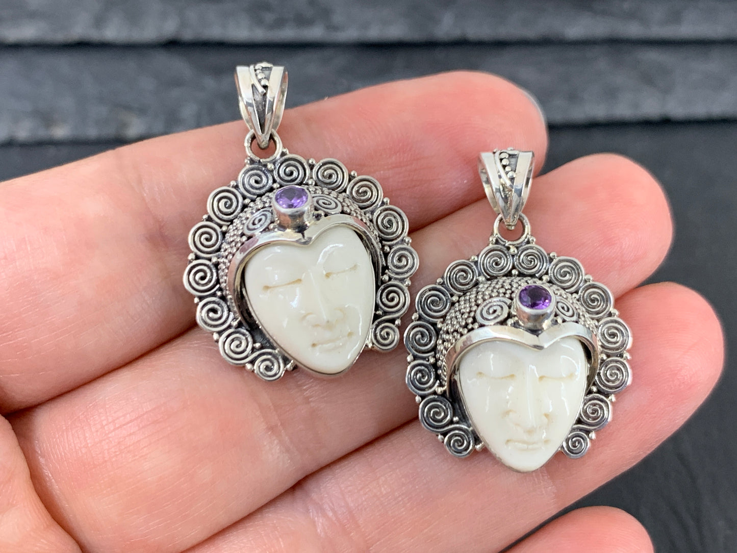 Sterling Silver Goddess Face Pendant with Amethyst