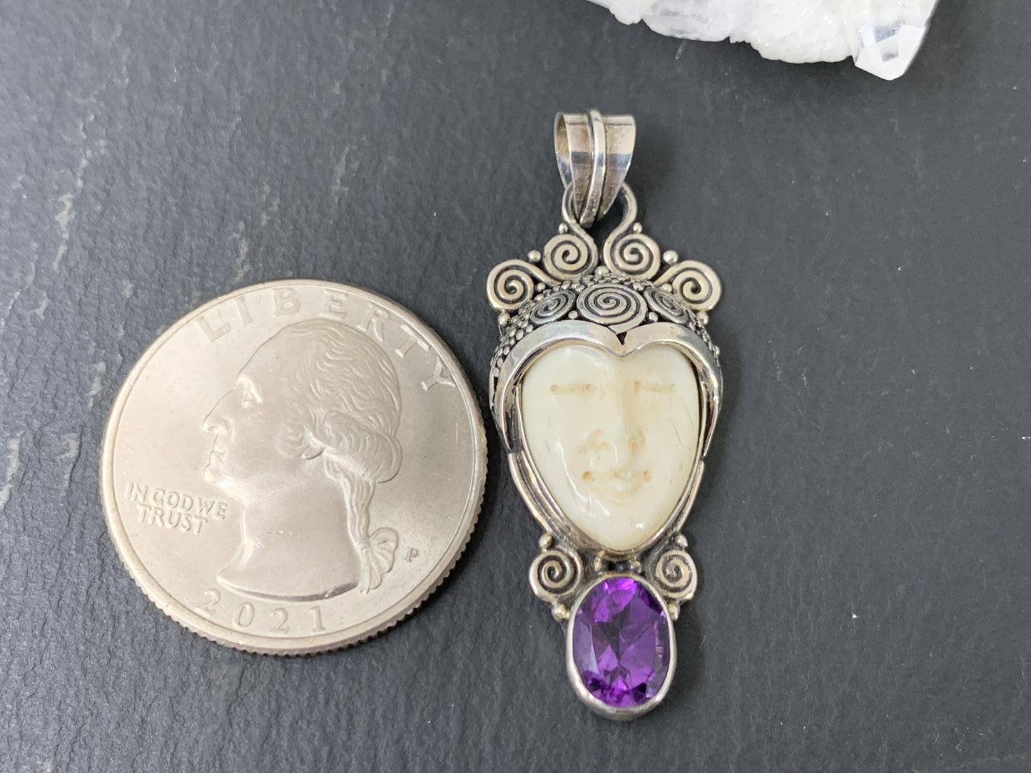 Sterling Silver Goddess Face Pendant with Amethyst