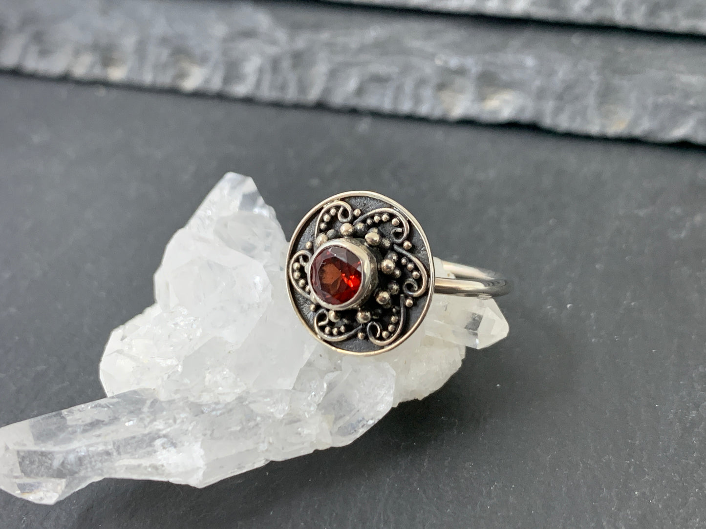 Rhodolite Garnet Sterling Silver Flower Ring